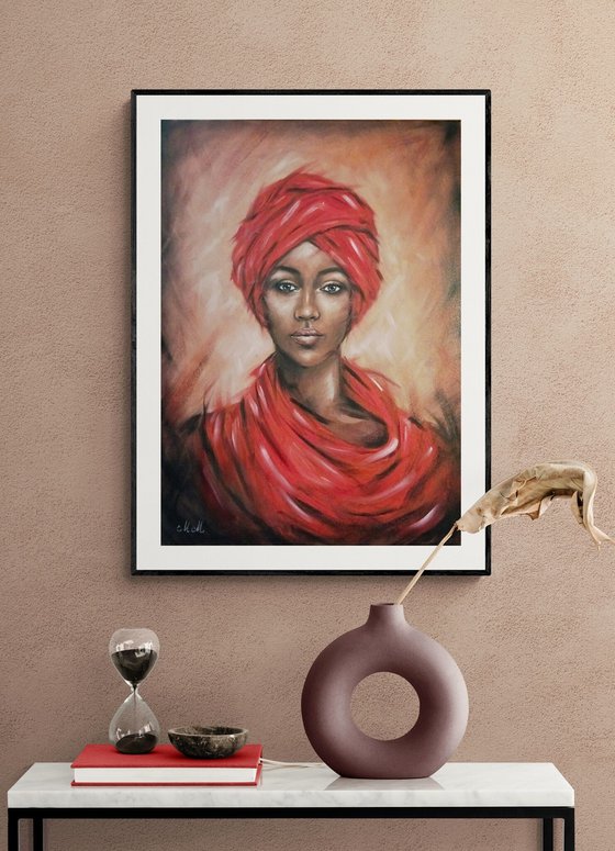 African Beauty II - original oil on canvas portrait painting