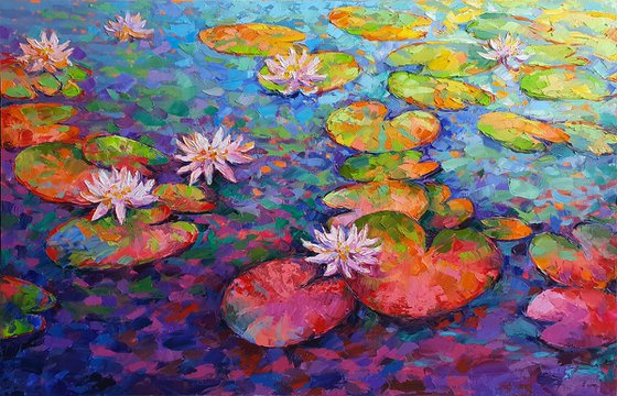 Painting original Water Lilies - Sunset