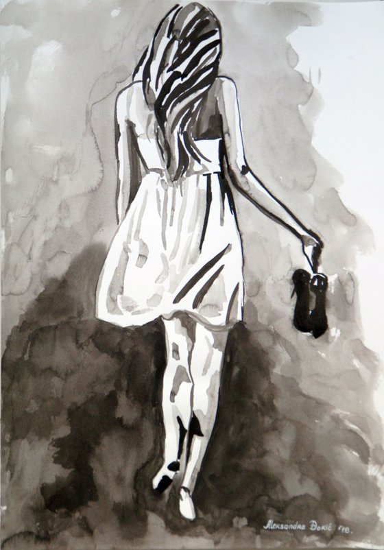 Girl in a summer dress / 42 x 29.7 cm