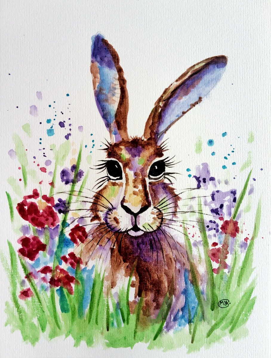 Impressionistic Drawing , Hare And Flowers By Marjansart, 9 X 12, Artwork For Sale On Artfinder