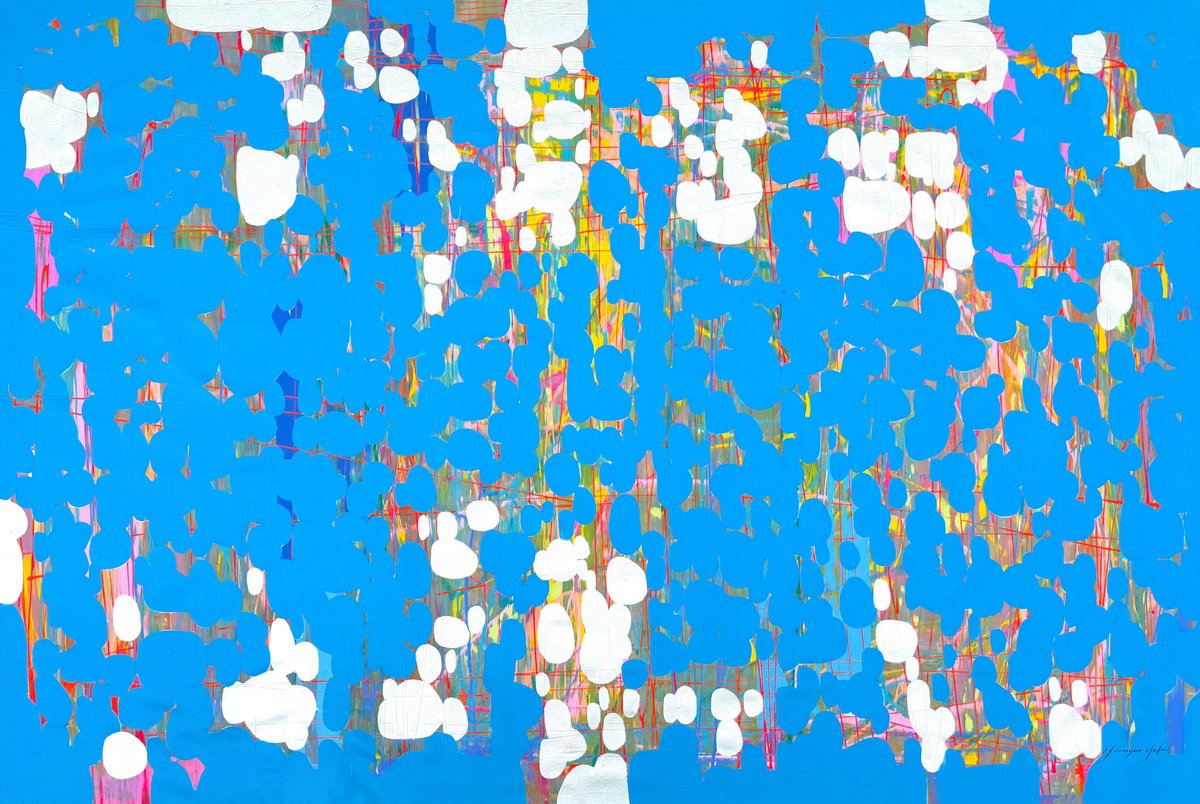 Abstract Acrylic Painting By Vahe Yeremyan, 66 X 43", Sky Atmosphere, Original Artwork