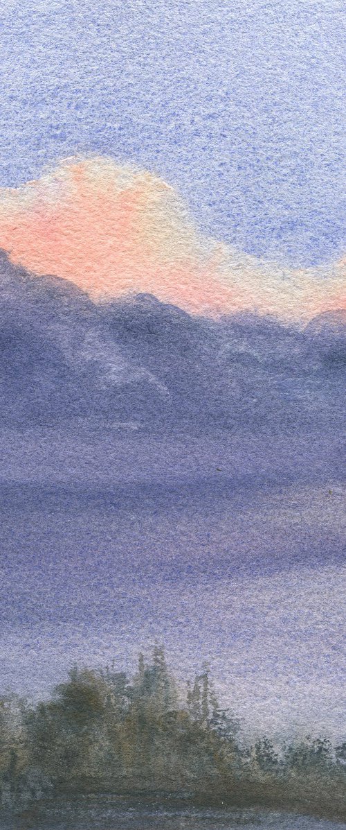 Sky 12 / Pink cloud Watercolor skyscape Evening sky by Olha Malko