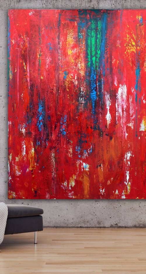 RED EXTRA LARGE 240X190 ABSTRACT FINE ART PAINTING by Veljko  Martinovic