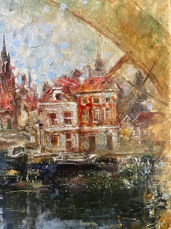 Dutch old town, Canal reflection