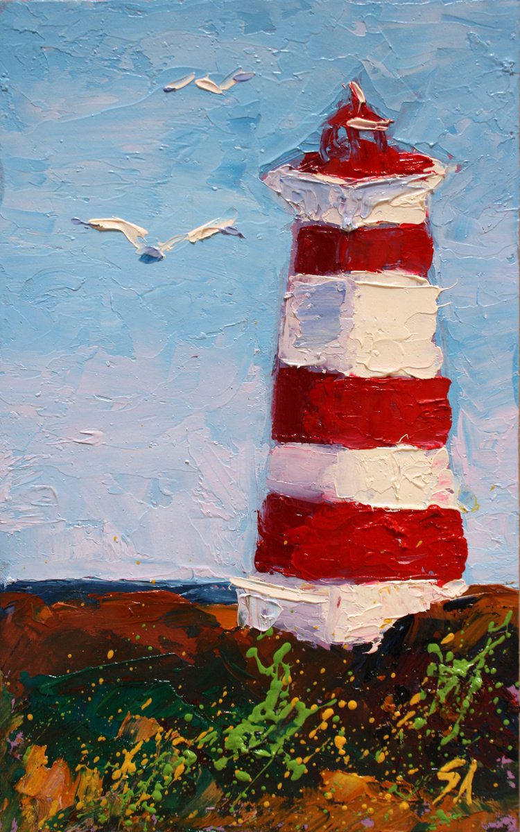 Impressionistic Landscape Oil Painting By Salana Art / Svetlana Samovarova, 5 X 8", Lighthouse Iii, Original Artwork