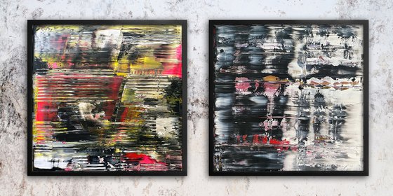 "Up To No Good" - FREE USA SHIPPING + Save As A Series - Original PMS Abstract Diptych Oil and Acrylic Paintings On Plexiglass, Framed - 52" x 26"