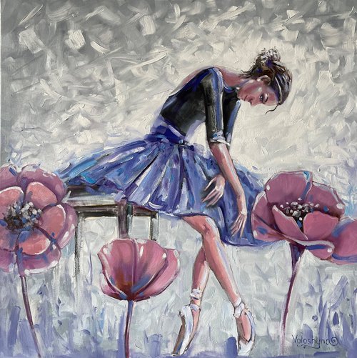 ''She is like a flower''. Ballerina oil painting. Flowers. Portrait. by Mary Voloshyna
