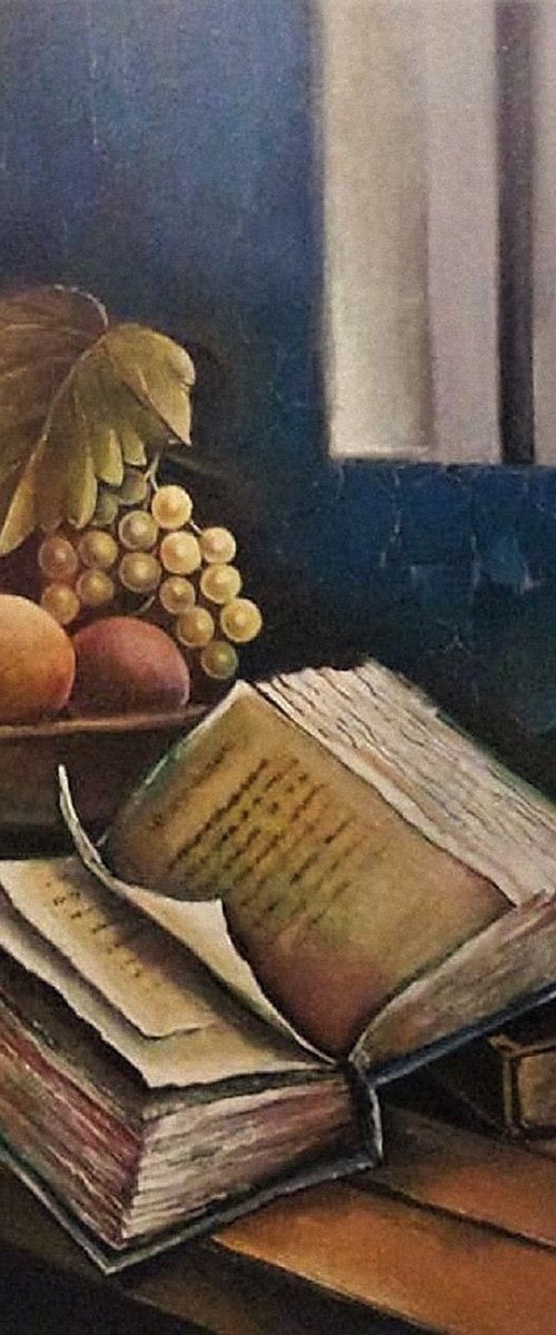 Still Life with Books and Grapes by Reneta Isin