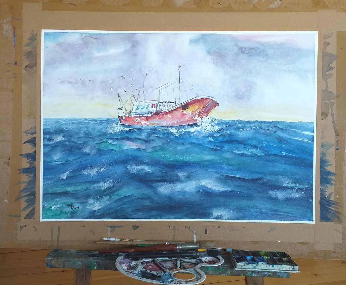 Impressionistic Watercolour , Fishing Boat By Zoran Mihajlovic Muza, 23 X 16, Artwork For Sale On Artfinder