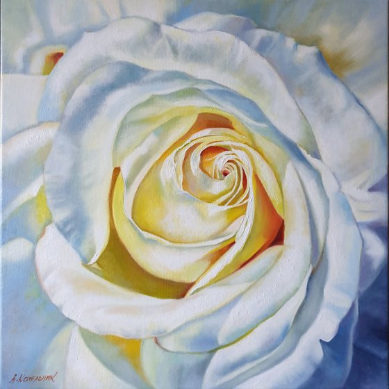 "In a white dress"  rose flower  liGHt original painting  GIFT (2021)