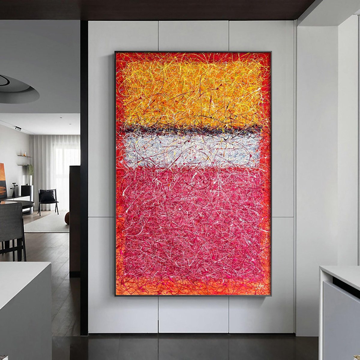 Mark Rothko inspired White Center Jackson pollock style Pink Orange White Modern abstracti... by Nadins ART