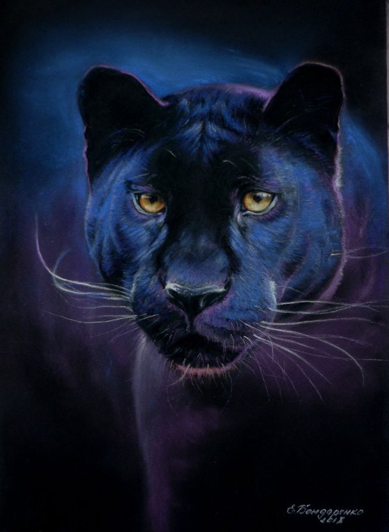 Panther. Portrait of pastel. Animalistic