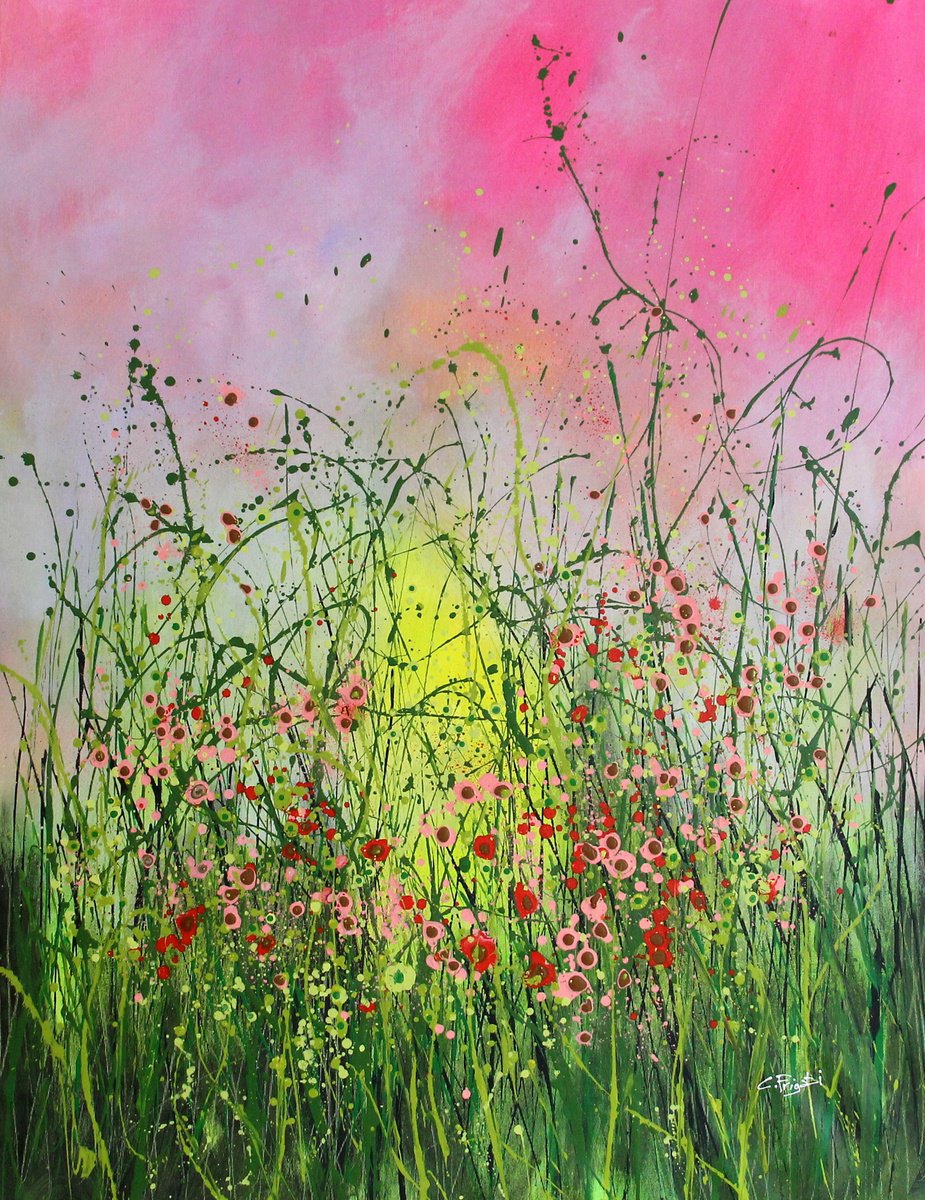 Early Spring - Large original abstract floral landscape by Cecilia Frigati