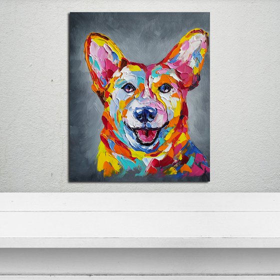 Сorgi -  funny pet, dog, corgi dog, dogs, corgi face, pet oil painting, dog, dog face, dog oil painting