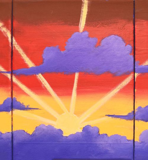" Bright Sunshiny Day" happy painting original triptych 3 panel wall contemporary art canvas painting abstract canvas pop wall abstraction kunst 27 x 12" by Stuart Wright
