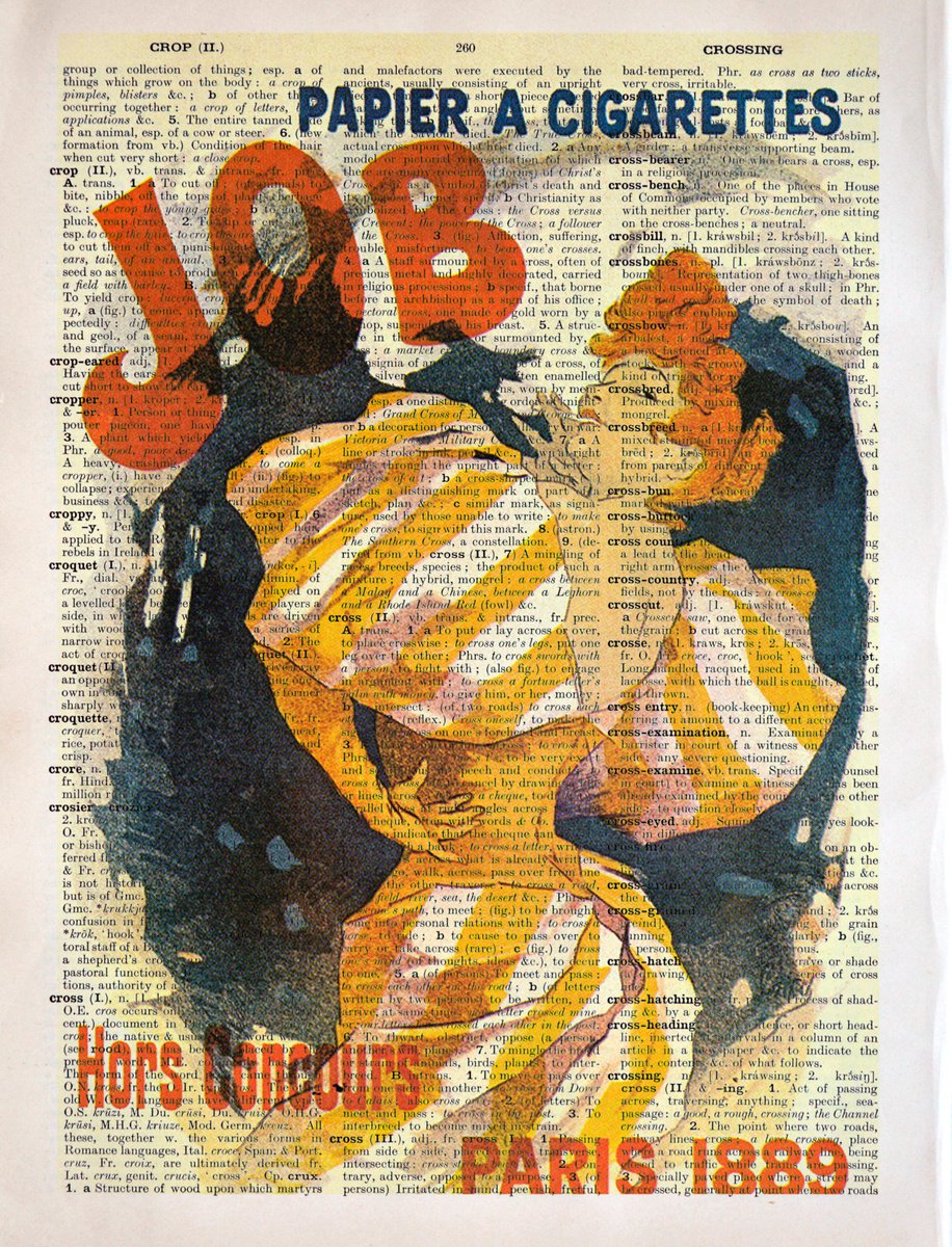 Job, papier a cigarettes - Collage Art Print on Large Real English Dictionary Vintage Book... by Jakub DK - JAKUB D KRZEWNIAK