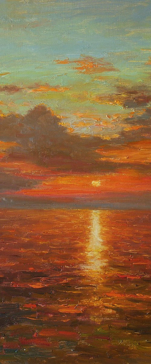 Bright Sunset Over The Sea - original oil painting by Nikolay Dmitriev