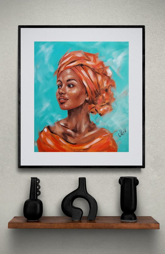 Radiant African Grace - oil portrait painting