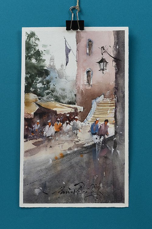 Venice street scene, watercolour on paper, 2022 by Marin Victor