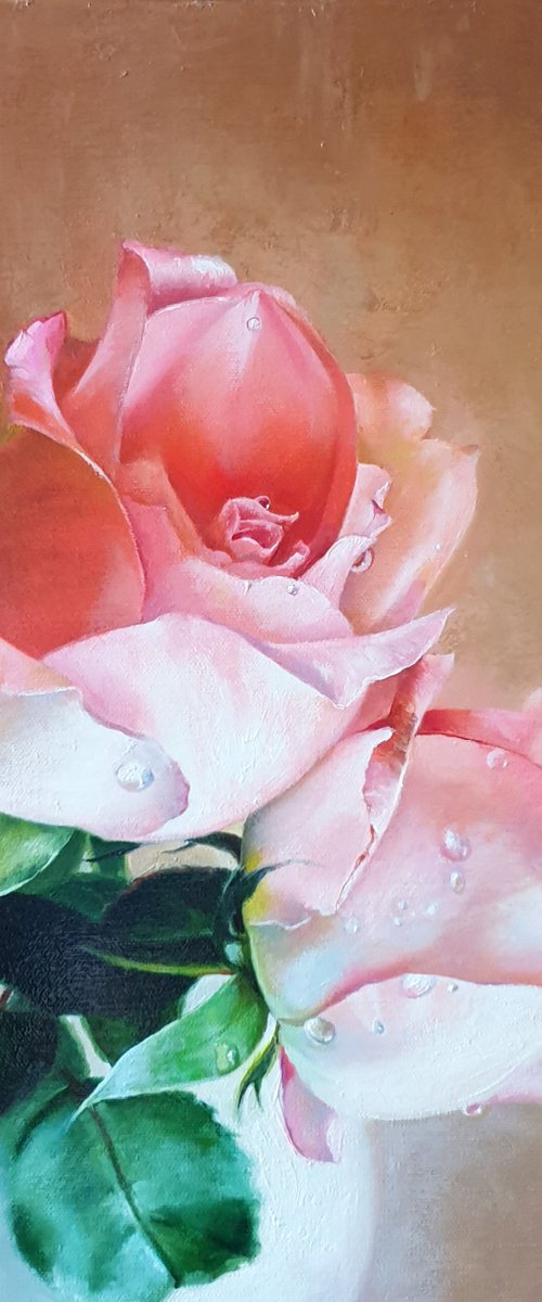 "Dew on the petals." rose painting 2021 by Anna Bessonova (Kotelnik)