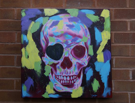 Disco Skull ( on canvas ) Free Shipping