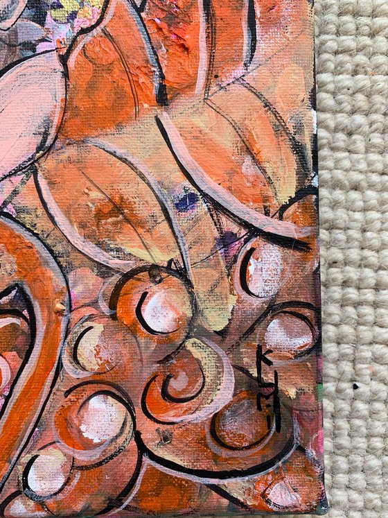 Flamingo Abstract Painting, Animals and Birds Home Decor, Artfinder Gift Ideas Wall Art Decor Pink Orange Patterned Original Art