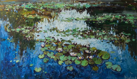 White Water Lilies - Impasto Original Oil painting