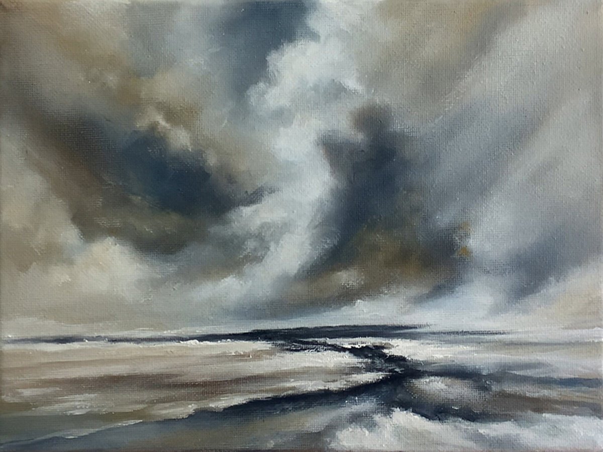 Expressive Landscape Oil Painting By Mullo Art, 9 X 7", Seascape Study 11, Original Artwork