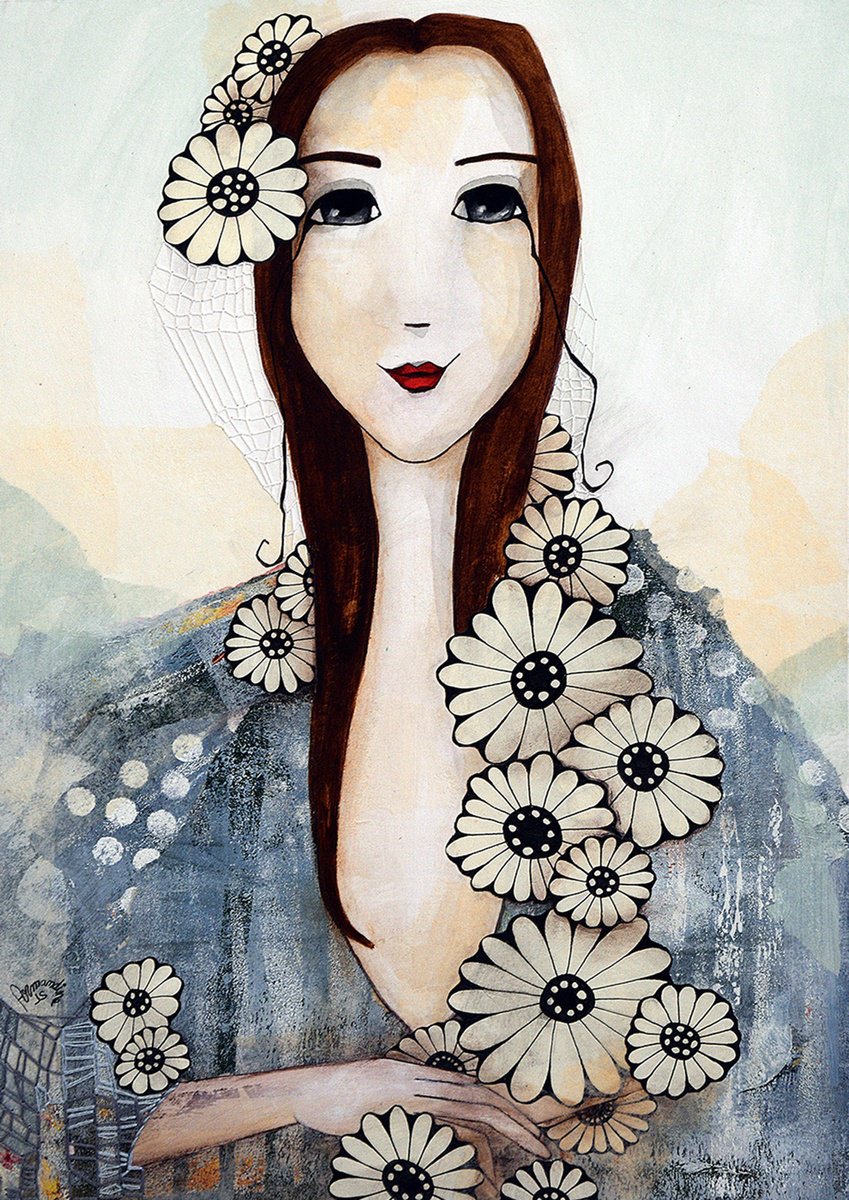 Illustrative Portrait Painting By Armandine Js, 12 X 17, Florvirino 2, Original Artwork