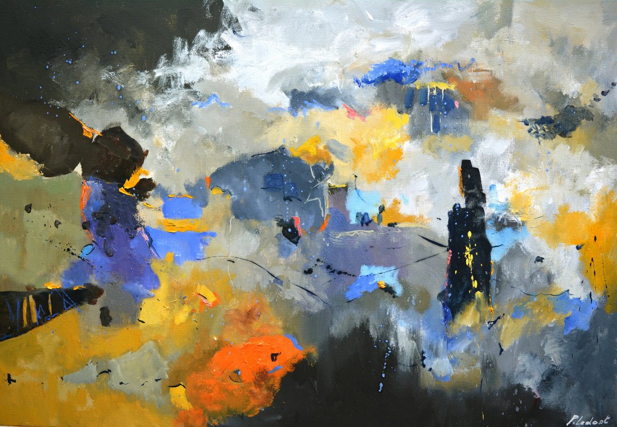 Abstract Oil Painting By Pol Henry Ledent, 39 X 28", Elegy For A Broken Horizon, Original Artwork