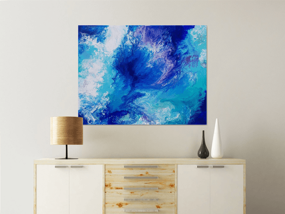 110x85cm. /"Heart of the Ocean" original abstract painting, office art, home decor, gift idea, modern art, seascape, storm, water.