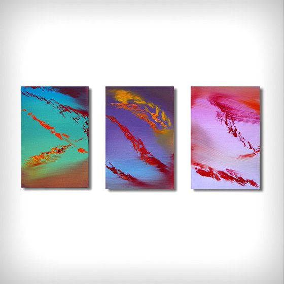 Renaissance,  Full Series  - Triptych n° 3 Paintings, Original abstract, oil on canvas