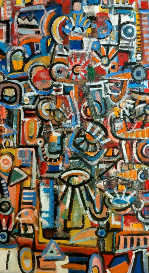 The passage of the birds. Large abstract painting. by Ilaria Dessí