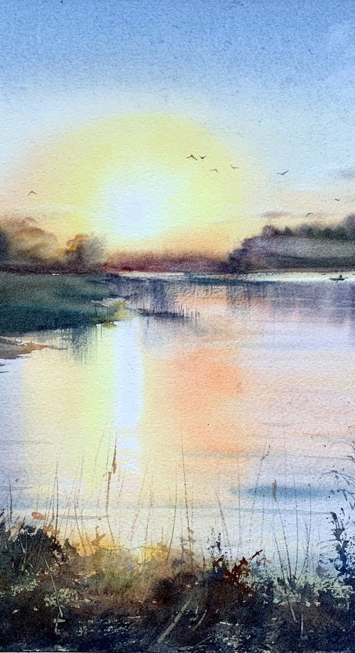 Sunset over the lake by Eugenia Gorbacheva