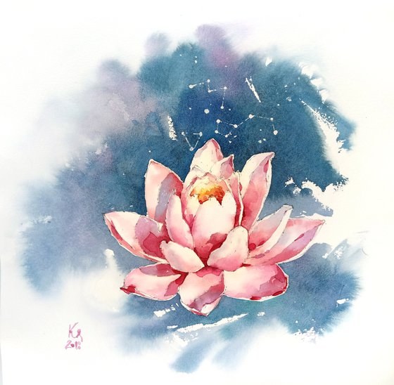 Original watercolor painting "Lotus - the flower of life"