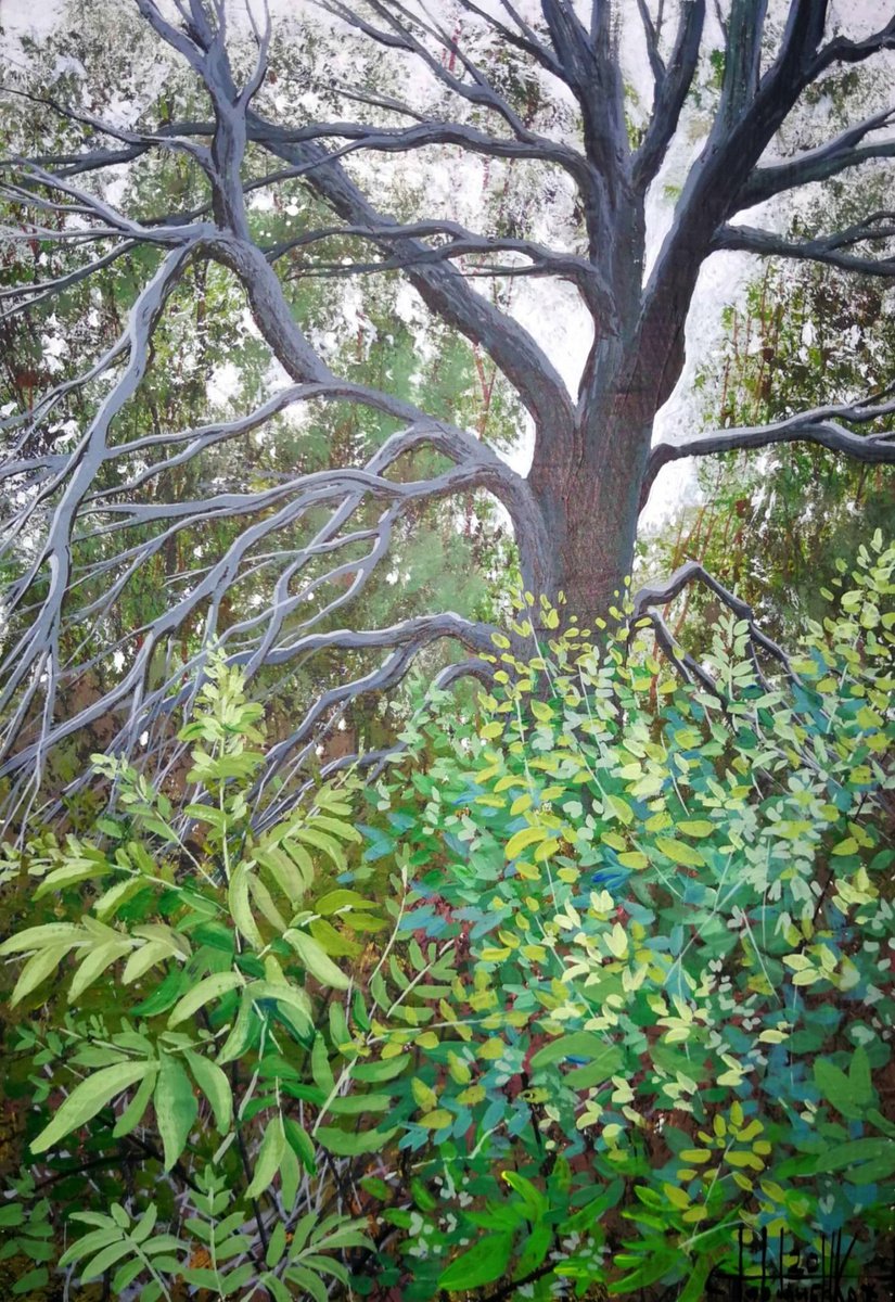 Photorealistic Botanical Acrylic Painting By Eugene Gorbachenko, 8 X 12, Green Thickets. Acrylic On Panel 30X20Cm, Artfinder