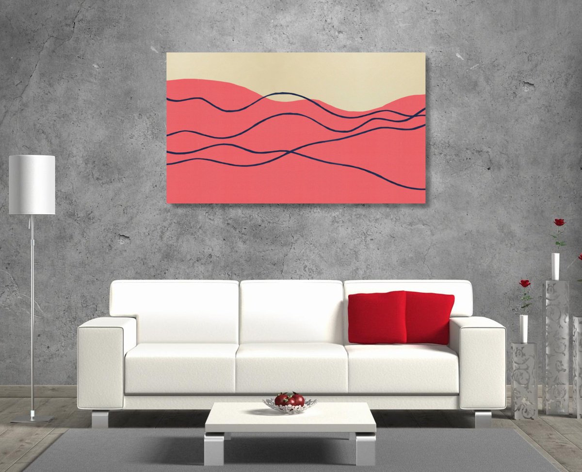 Abstract Landscape Acrylic Painting By Marina Krylova, 47 X 28", Landscape #37, Original Artwork