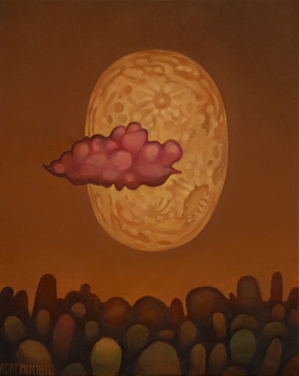 Naive Landscape Oil Painting By Rory Mitchell, 13 X 16", Lunacy 2: Down To Earth, Original Artwork