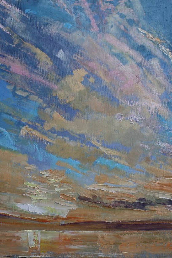Big Sky Beach at Sunset (Large Oil Painting approx 30"x30")
