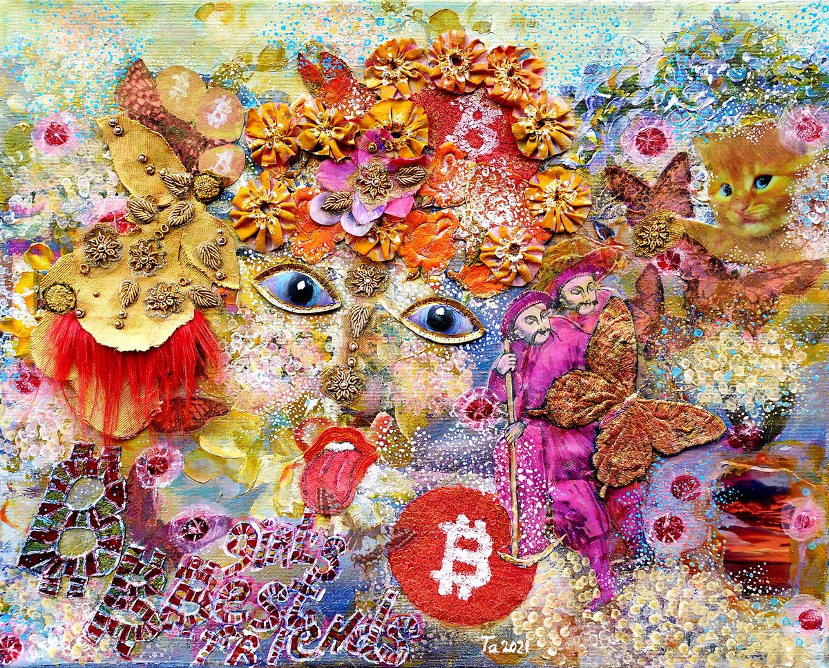 Bitcoins as best friends of girl by Tetiana Chebrova