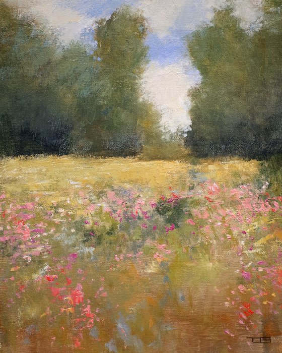 Summer Flower Field, flower field impressionist landscape oil painting