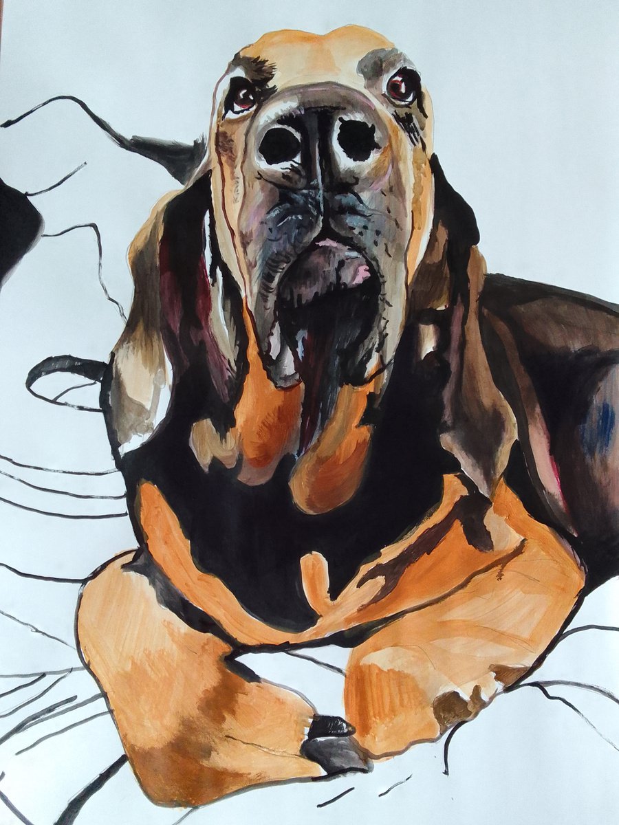 Photorealistic Animal Acrylic Painting By Soso Kumsiashvili, 24 X 33", Bloodhound, Original Artwork
