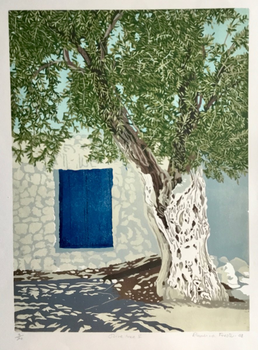 Linocut , Olive Tree V By Rosalind Forster, 15 X 20, Artwork For Sale On Artfinder