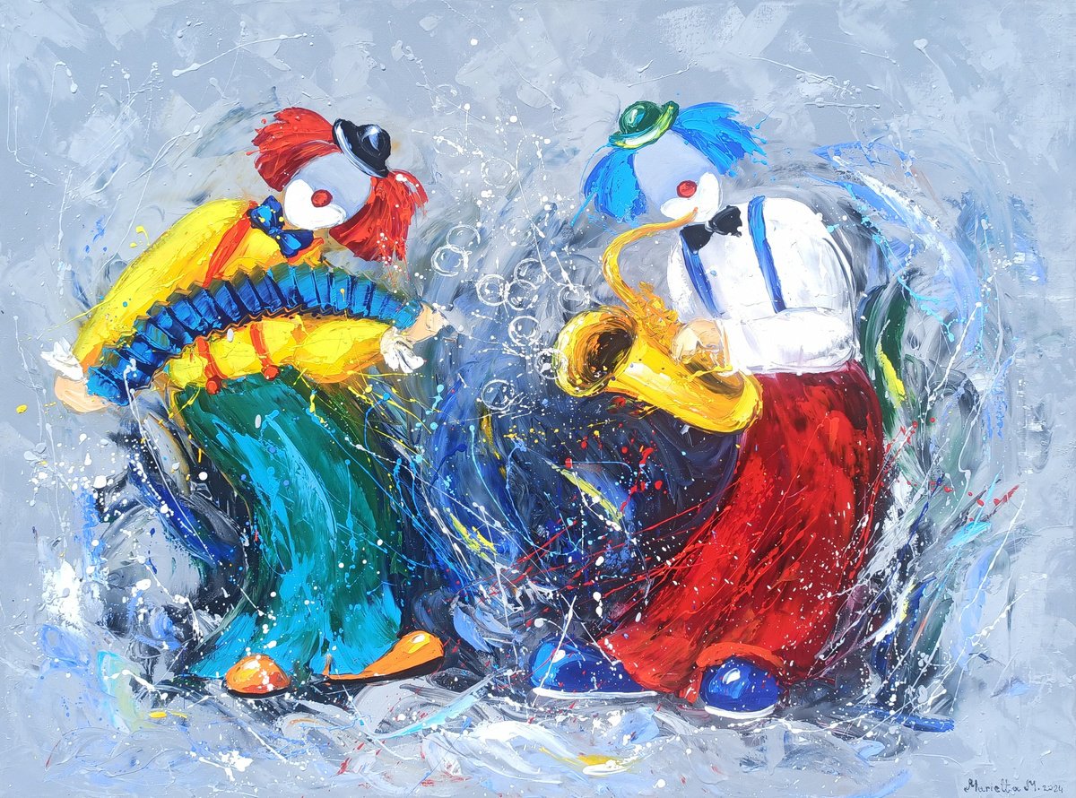 Impressionistic Portrait Oil Painting By Marieta Martirosyan, 39 X 31", Circus Serenade, Original Artwork