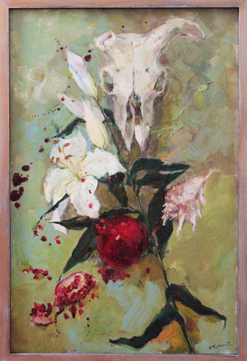 Still life with a skull and a lily by Aleksandra Kodentceva