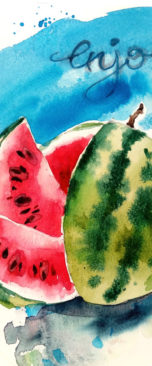 "Watermelon" Original watercolor sketch by Ksenia Selianko