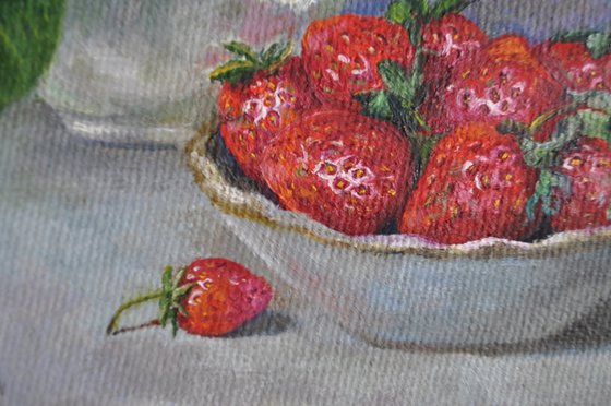 Still life with Hydrangea and strawberry original oil painting