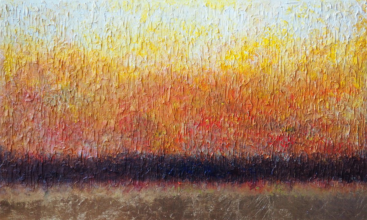 Abstract Acrylic Painting By Vanada Abstract Art, 39 X 24", Golden Landscape, Original Artwork