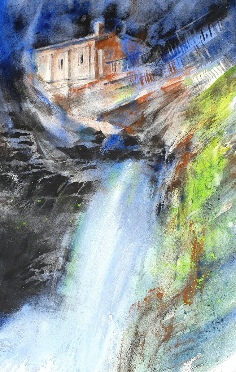 Impressionistic Landscape Watercolour By Elena Genkin, 15 X 22, Sanctuary Of Covadonga. Color Edition., Original Artwork