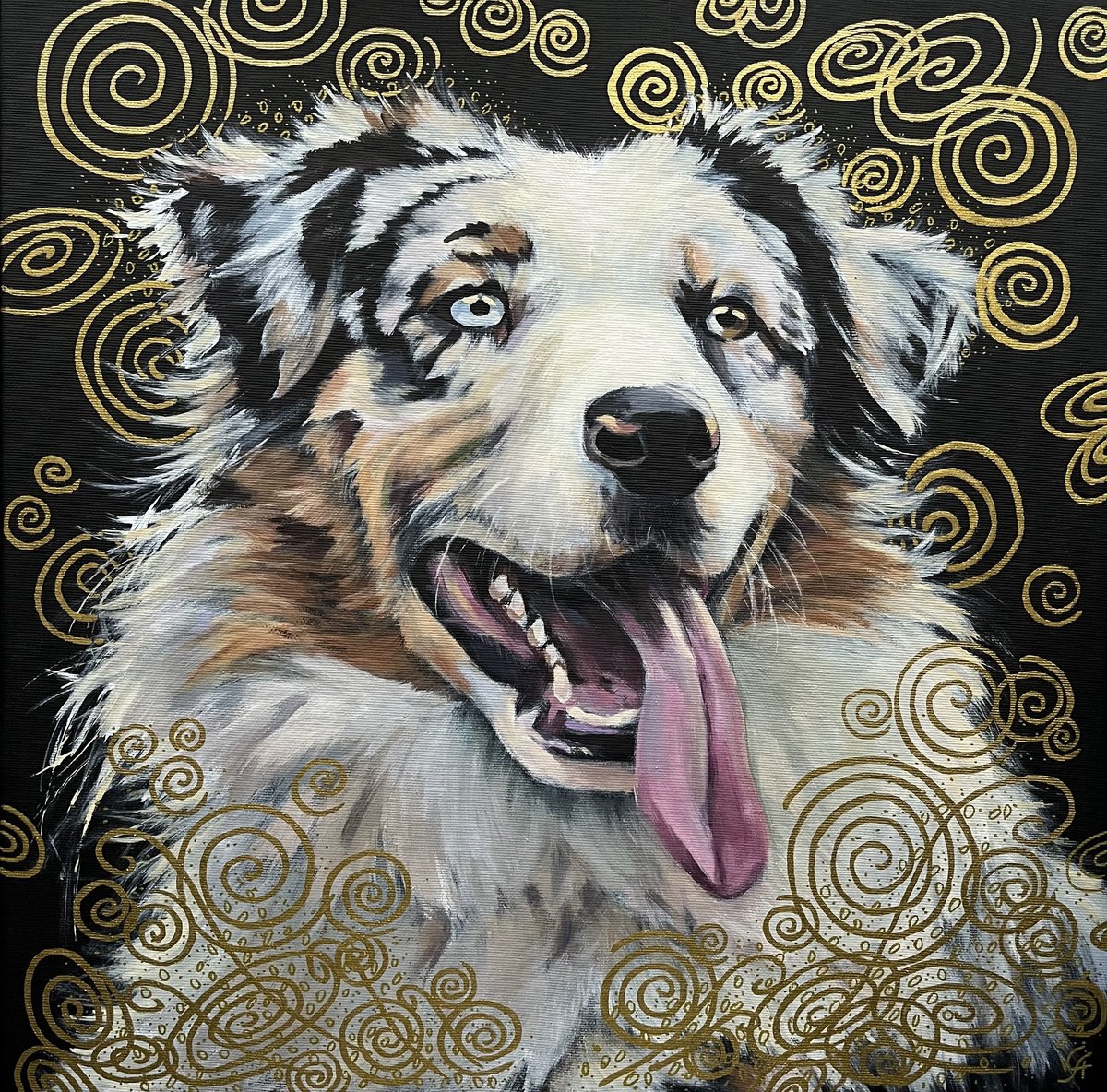 Illustrative Animal Painting By Alona Vakhmistrova, 16 X 16, Australian Shepherd, Original Artwork
